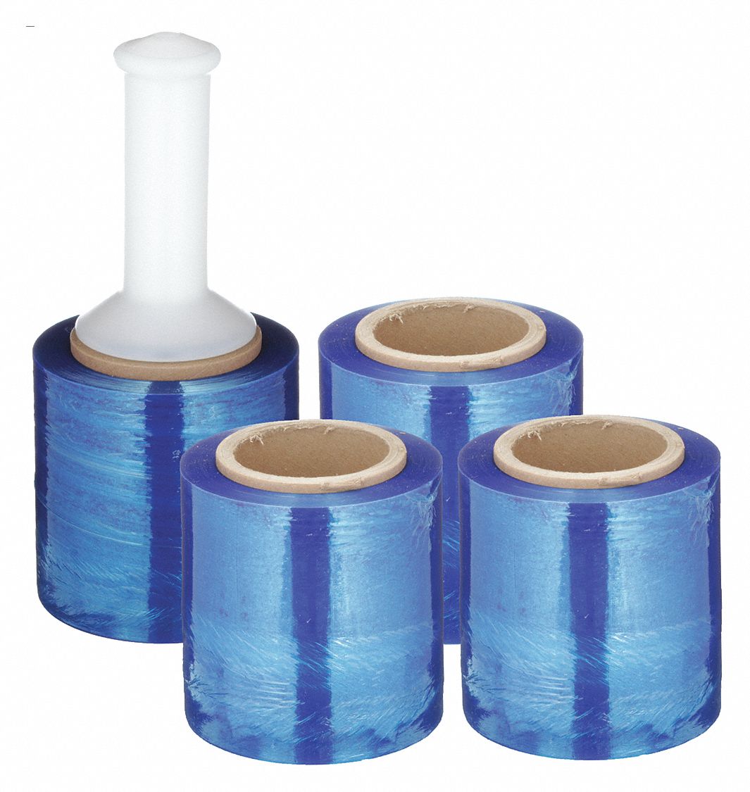 STRETCH WRAP, 80 GA, 3 IN OVERALL W, 1,000 FT OVERALL L, BLUE, 4 PK