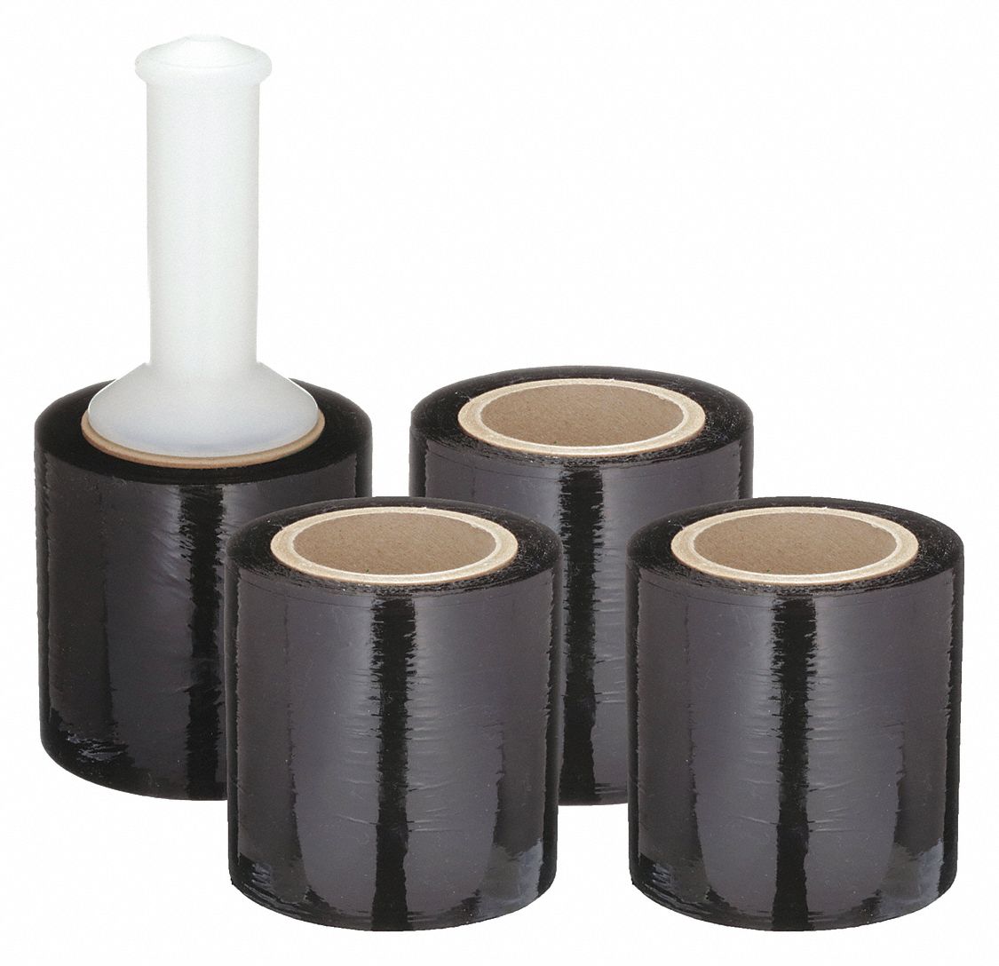 STRETCH WRAP, 80 GA, 5 IN OVERALL W, 1,000 FT OVERALL L, BLACK, 4 PK