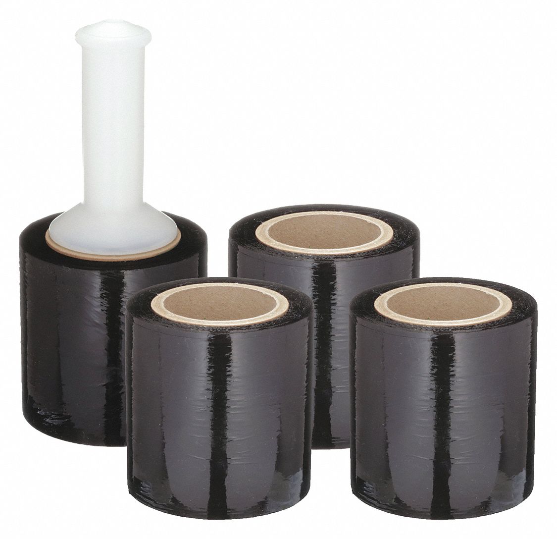 STRETCH WRAP, 80 GA, 3 IN OVERALL W, 1,000 FT OVERALL L, BLACK, 4 PK