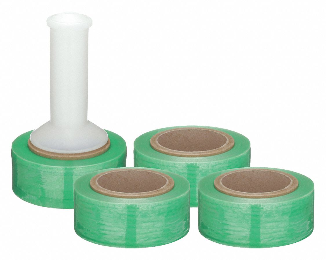 STRETCH WRAP, 80 GA, 3 IN OVERALL W, 1,000 FT OVERALL L, GREEN, 4 PK