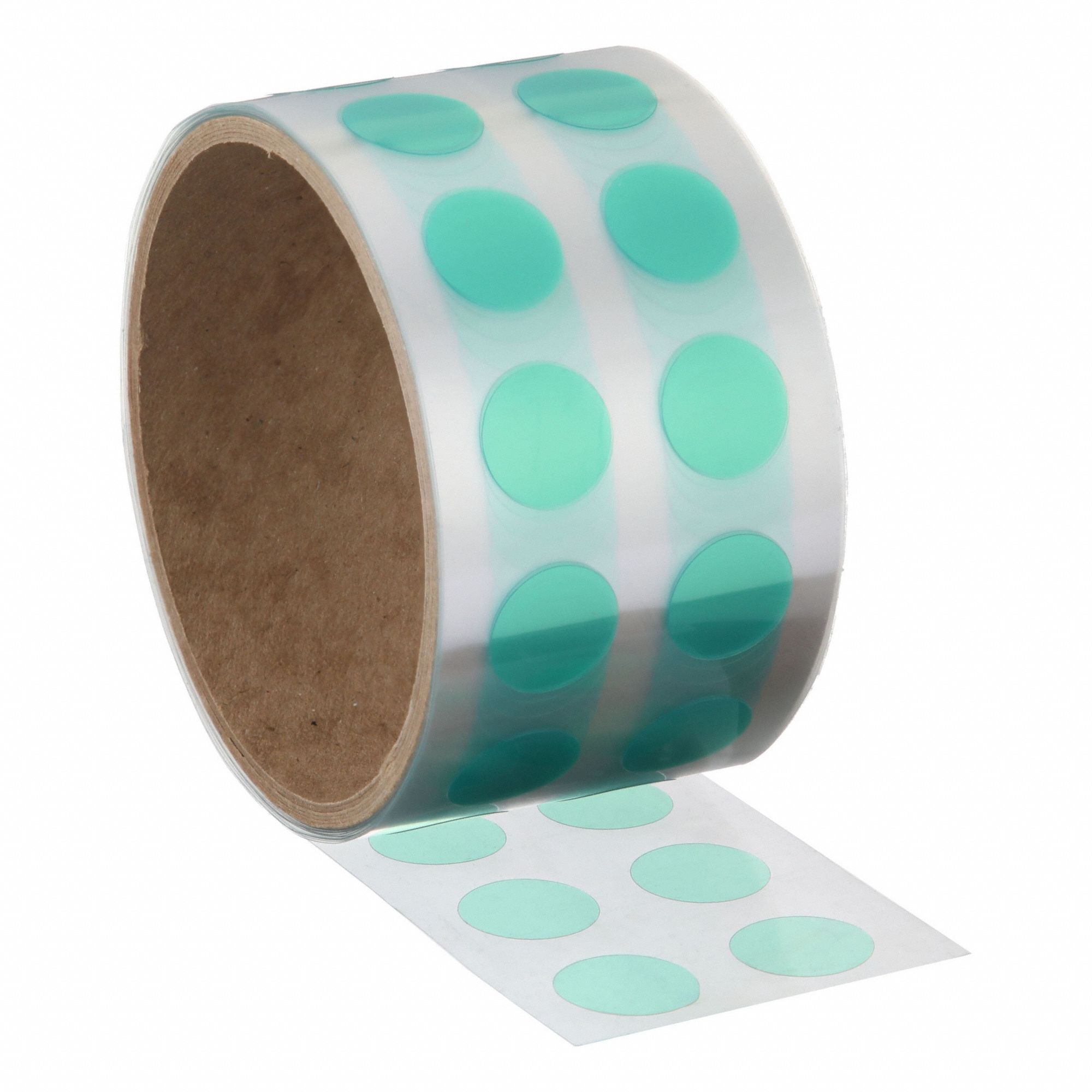 Film Tape: Disc, 5/8 in Dia, 3.2 mil Thick, Polyester Film, Silicone, Green, 250 PK