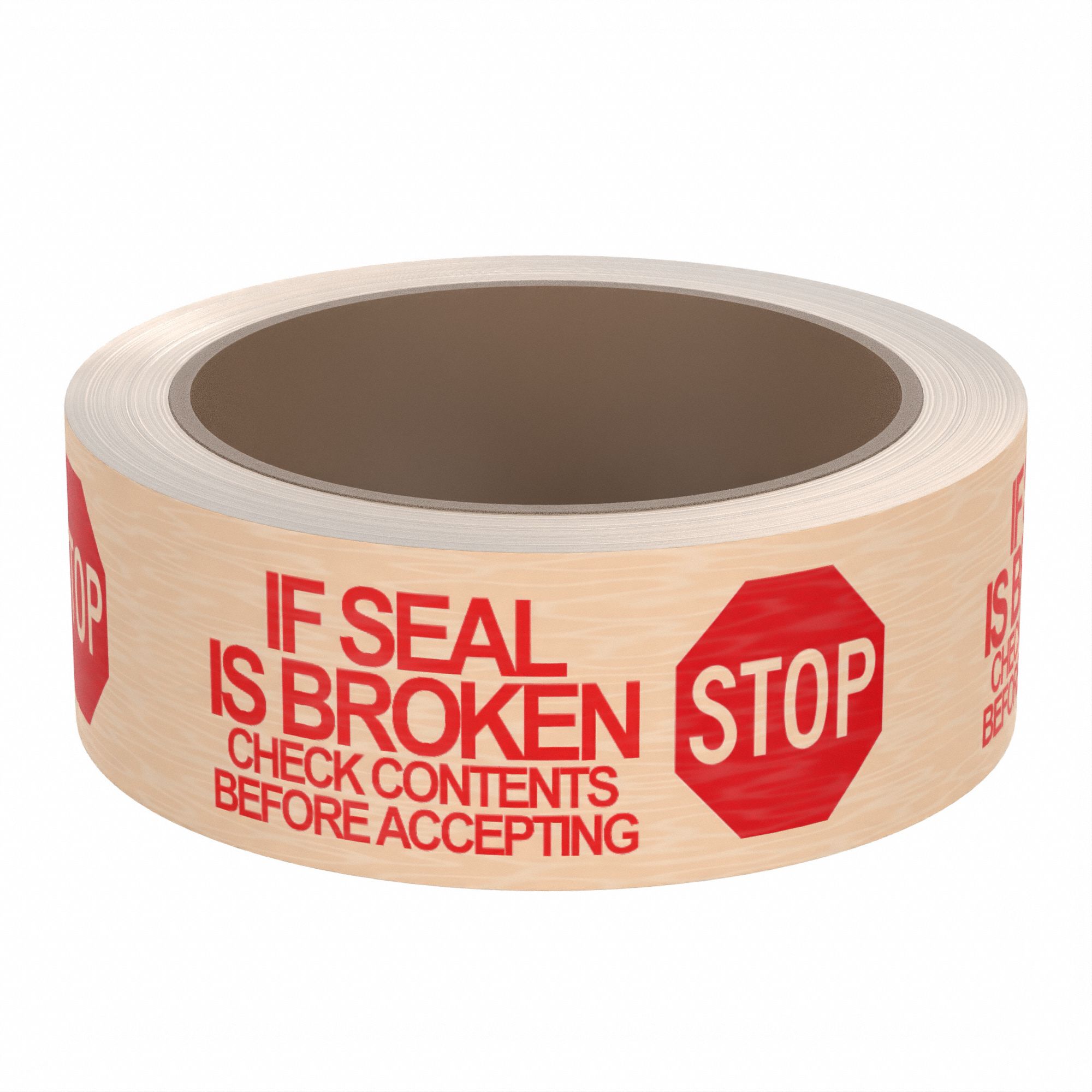 Tamper Evident Tape: 1.9 mil Tape Thick, Tan, 27 lb/in Tape Tensile Strength, 2 in x 55 yd