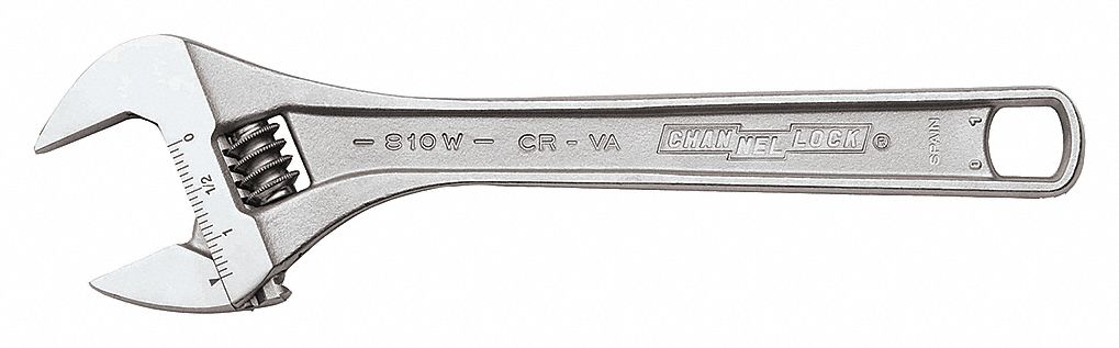 ADJUSTABLE WRENCH, ALLOY STEEL, CHROME, 10 IN OVERALL L, 1 3/8 IN JAW CAPACITY