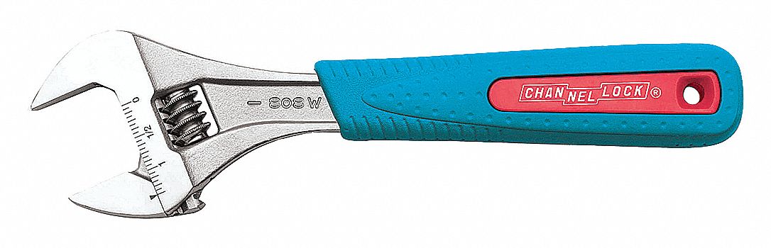 ADJUSTABLE WRENCH, ALLOY STEEL, CHROME, 8 IN OVERALL L, 1 3/16 IN JAW CAPACITY
