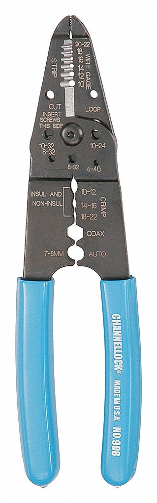 WIRE STRIPPER, 22 TO 10 AWG, 8¼ IN OVERALL L, CUT, STANDARD CUSHION GRIP, 22 TO 10 AWG, 908