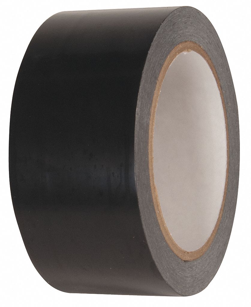 Floor Marking Tape: Gen Purpose, Solid, Black, 2 in x 216 ft, 2.4 mil Tape Thick, Approved Vendor