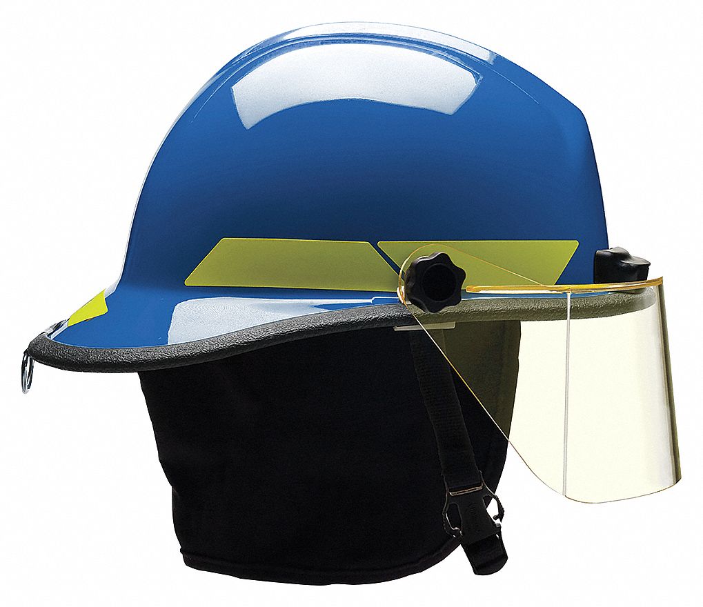 FIRE HELMET W/ 4 IN FACESHIELD AND TRAKLITE, TP, 6-POINT SURE-LOCK RATCHET, BLUE