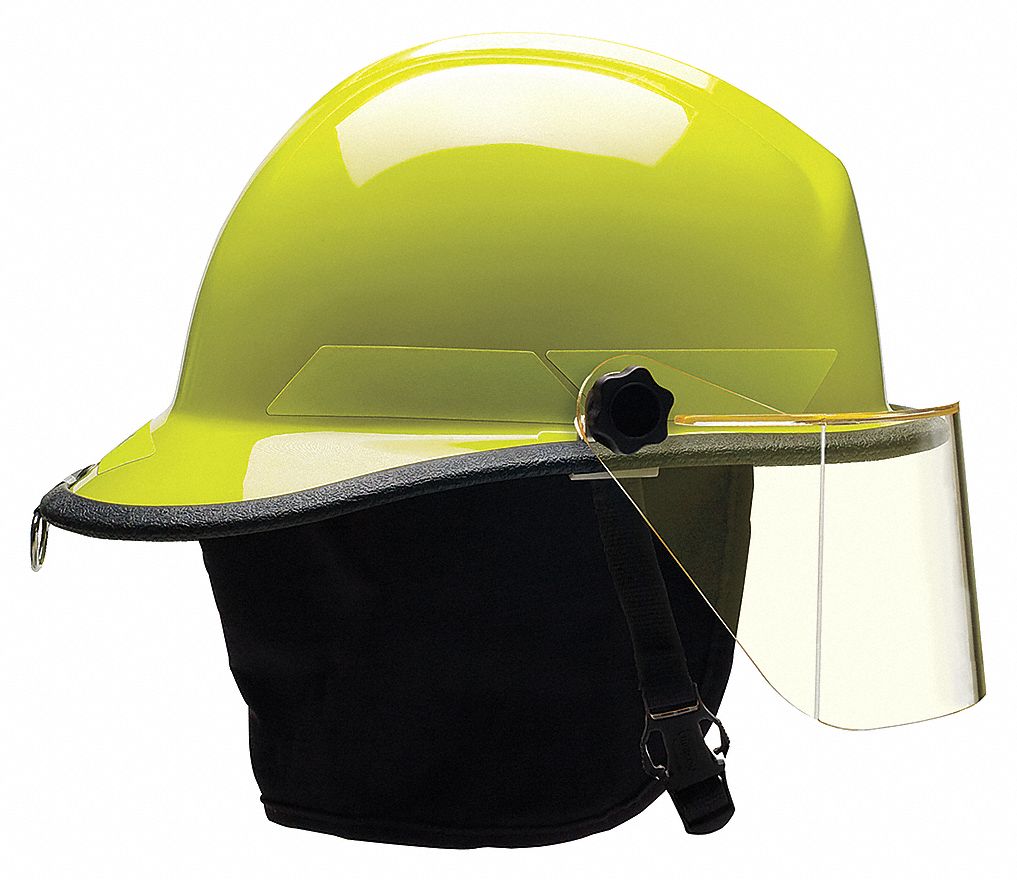 FIRE HELMET W/ 4 IN FACESHIELD, THERMOPLASTIC, 6-POINT RATCHET, LIME-YELLOW