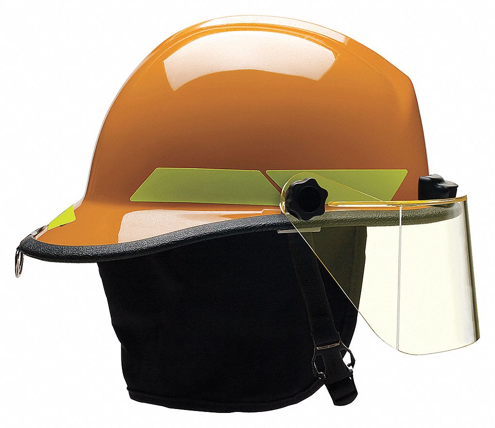 FIRE HELMET W/ 4 IN FACESHIELD AND TRAKLITE, TP, 6-POINT SURE-LOCK RATCHET, ORANGE