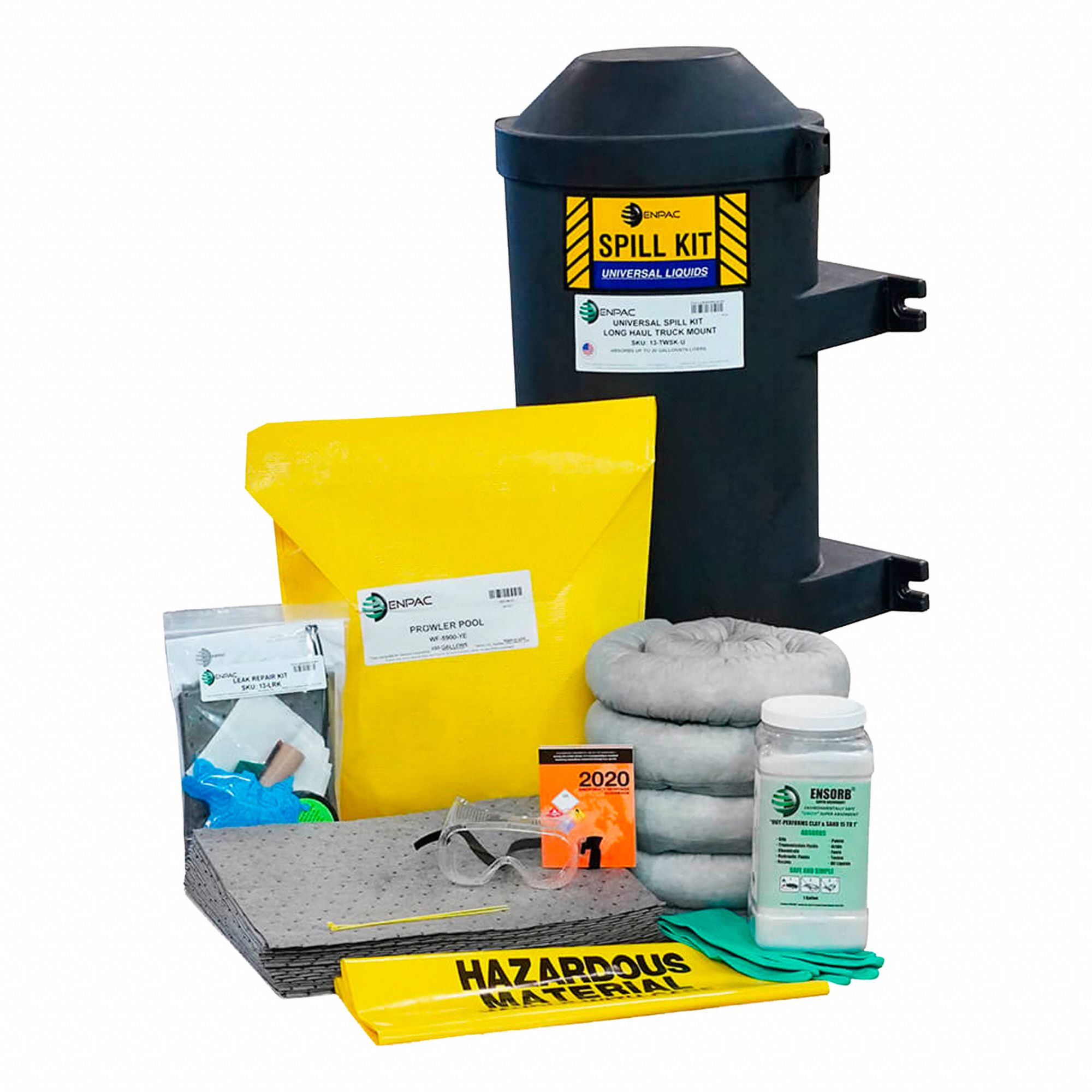 TROUSSE DE DÉVERSEMENT POUR VÉHICULE, 110 GALLONS ABSORBÉS PAR KIT, CAPACITÉ DE 110 GAL, JAUNE