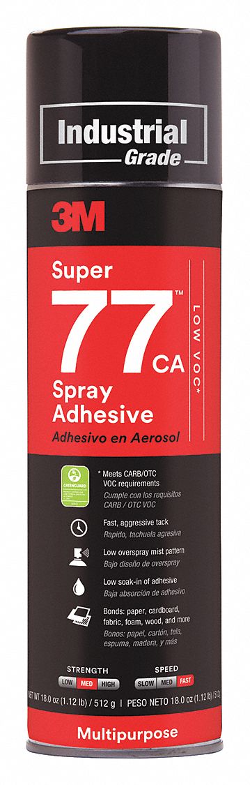 SPRAY ADHESIVE, SUPER 77CA, GENERAL PURPOSE, 18 FL OZ, AEROSOL, CLEAR