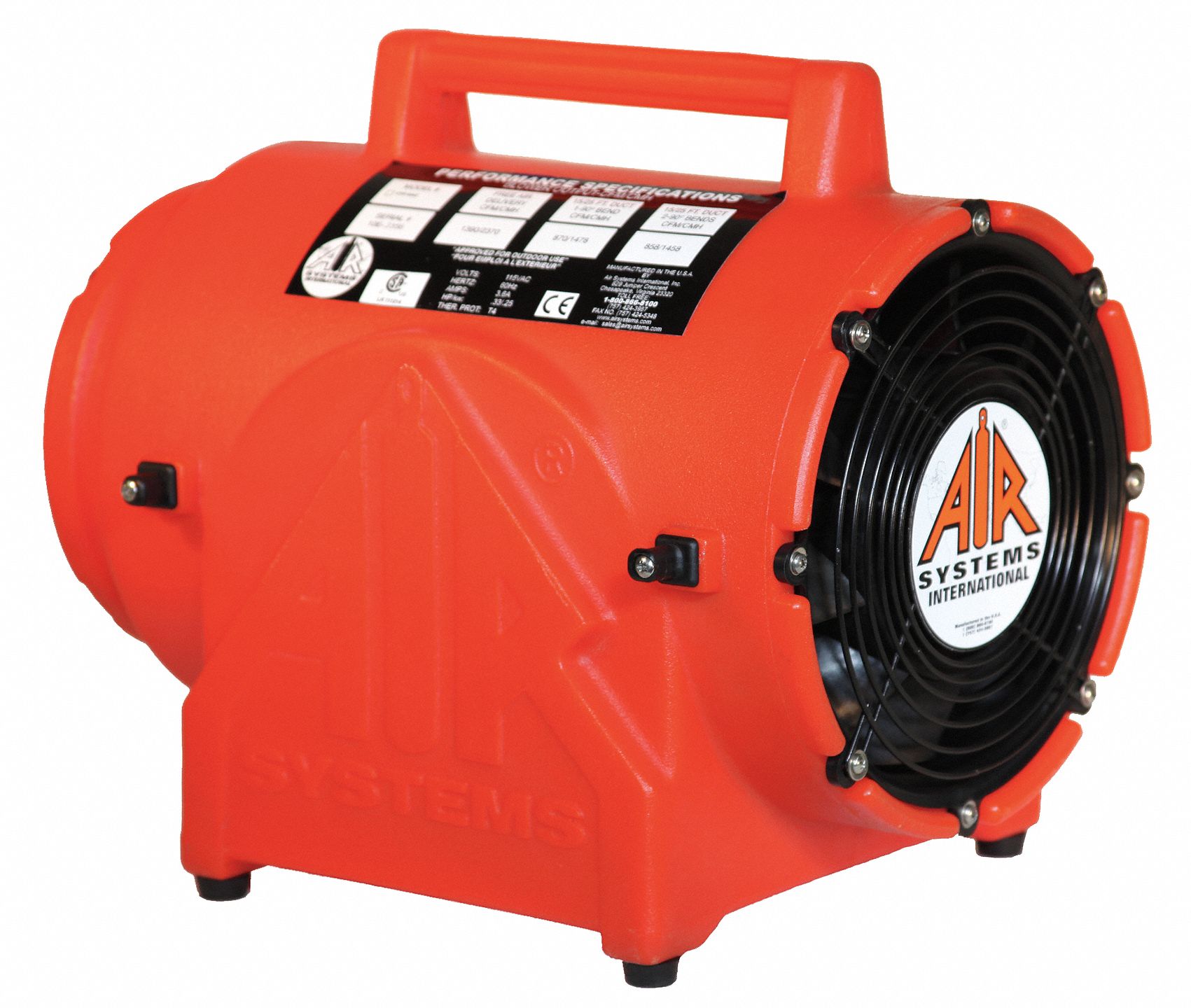 AIR SYSTEMS INTERNATIONAL Axial Confined Space Fan, 1/3 hp HP, 115V AC