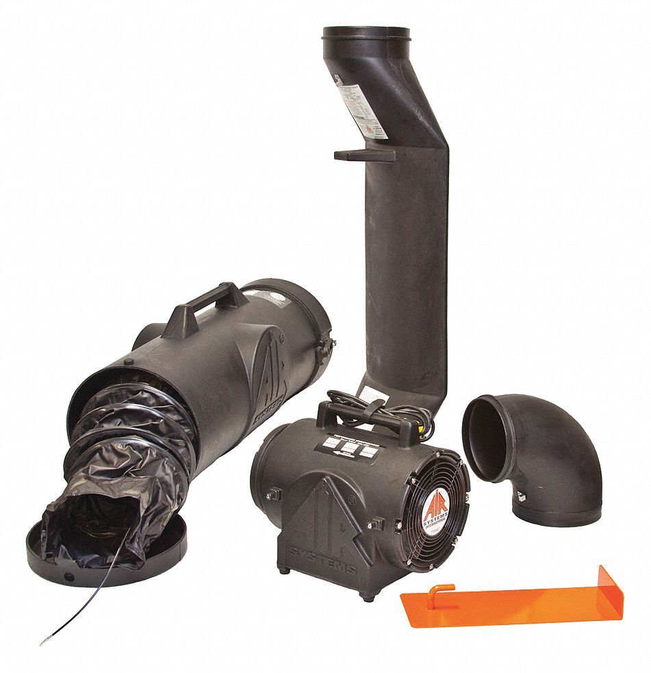 CONFINED SPACE FAN KIT, 115 V AC, 8 IN DUCT DIAMETER, 1/3 HORSEPOWER, BLACK