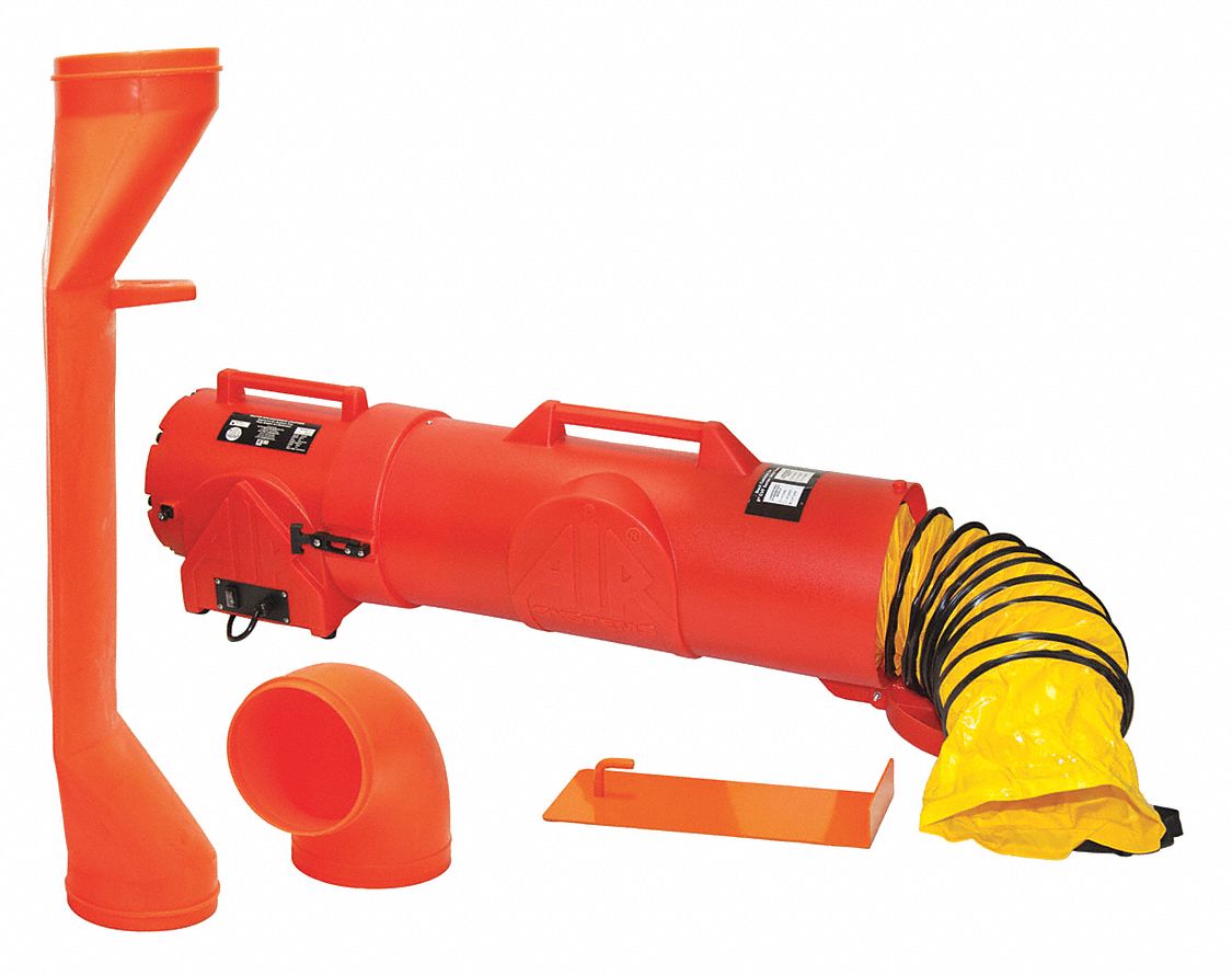 Confined Space Fan Kit: 12 V DC, 8 in Duct Dia, 1/4 hp Horsepower, Red