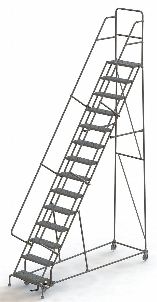 TRIARC 14Step Rolling Ladder, Serrated Step Tread, 176 in Overall