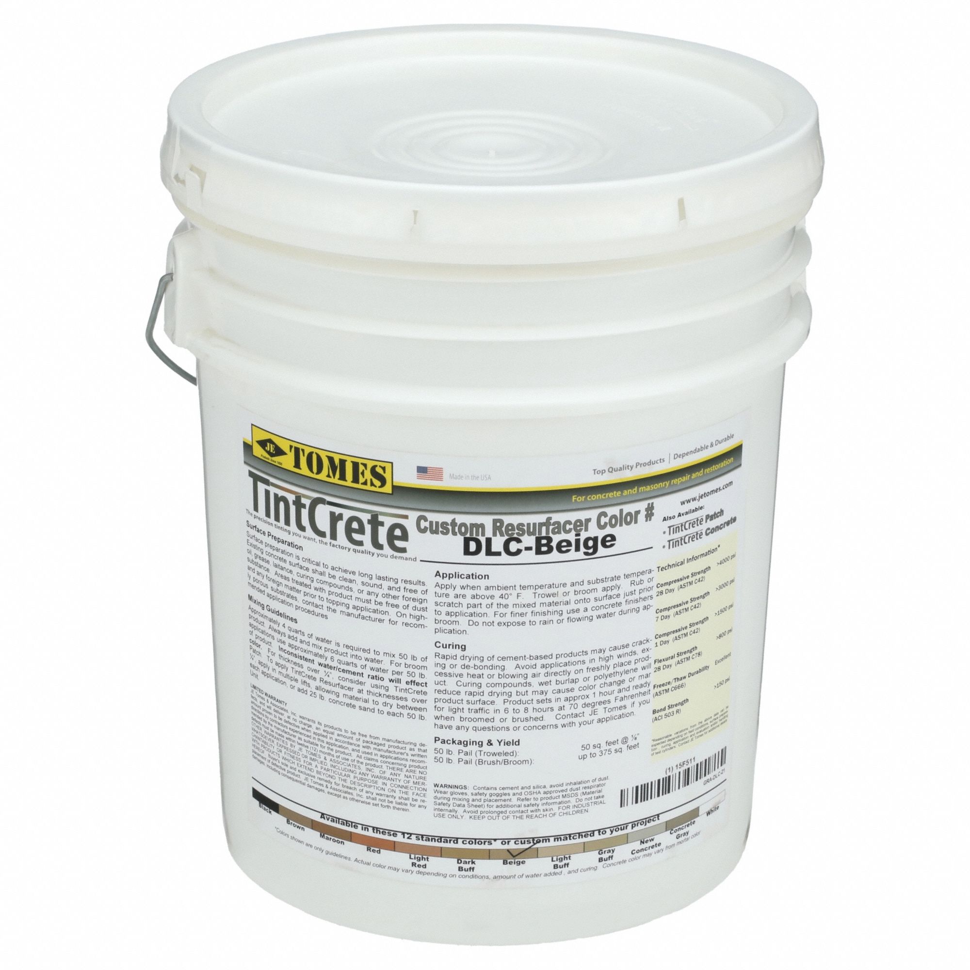 Concrete Resurfacer: TintCrete, Cement, 50 lb Container Size, Pail, Almond