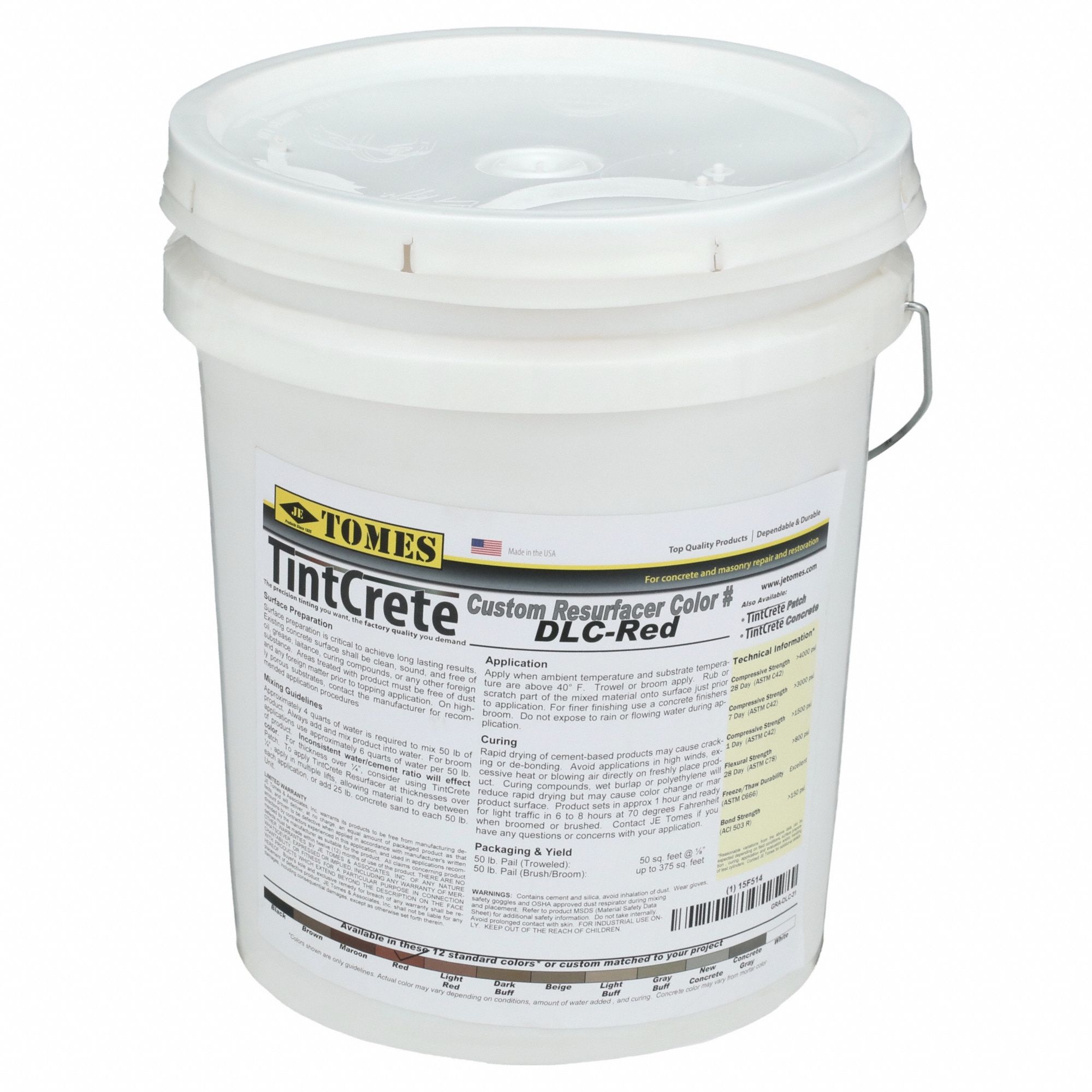 Concrete Resurfacer: TintCrete, Cement, 50 lb Container Size, Pail, Red