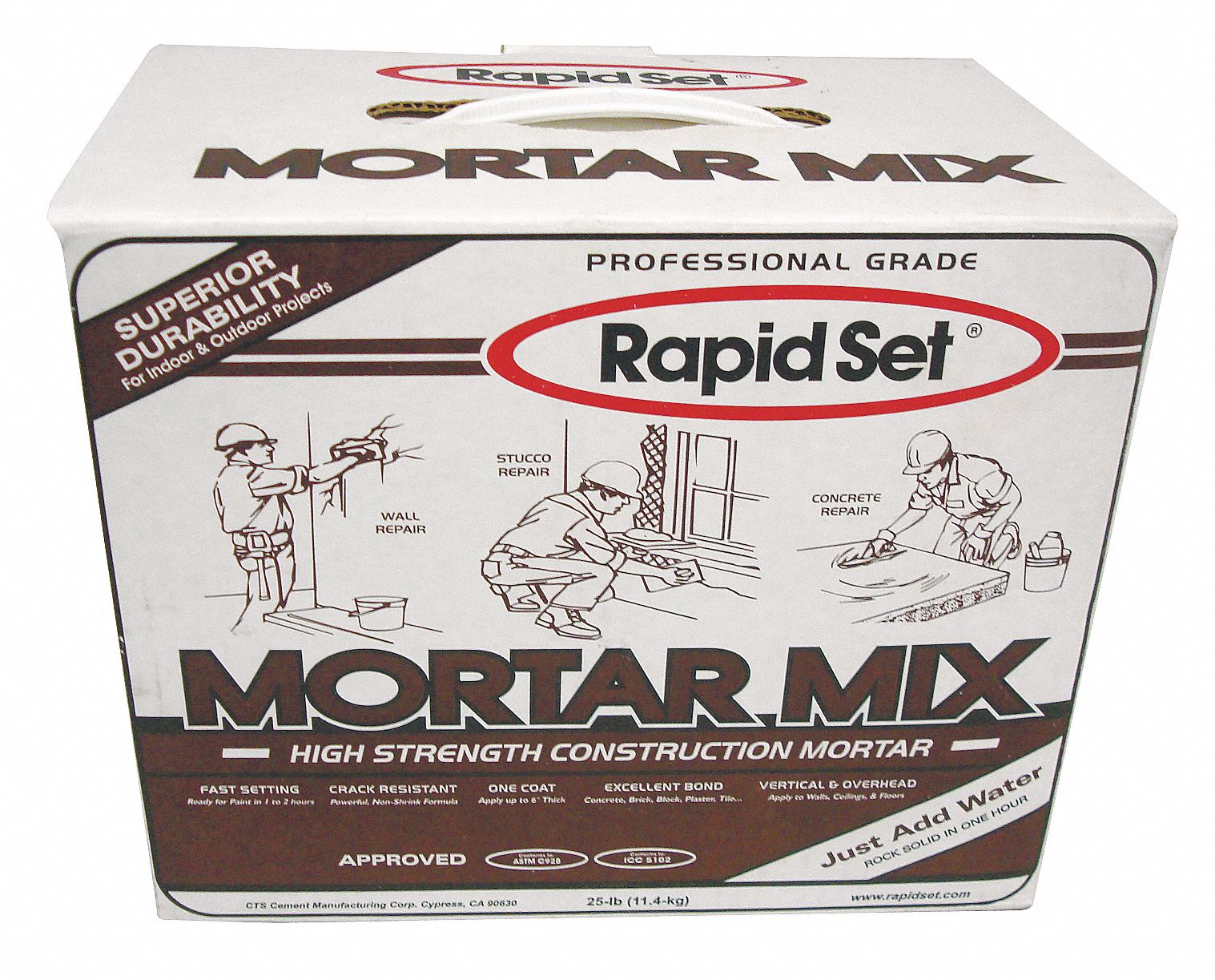 Mortar: Rapid Set, 25 lb Container Size, Box, 1 hr Full Cure Time, Mortar