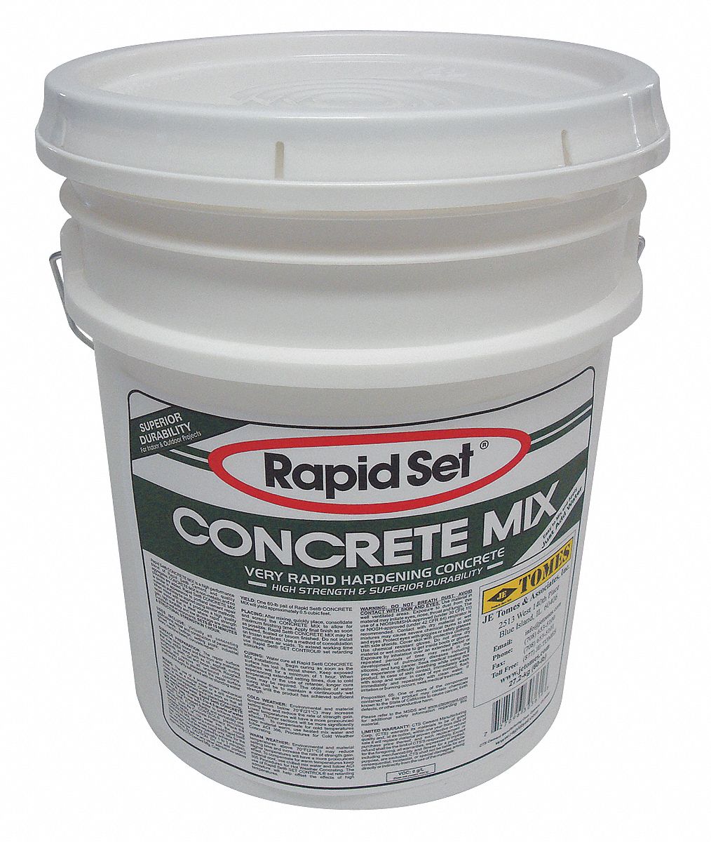 Concrete Mix: Concrete Mix, 60 lb Container Size, Pail, 1 hr Full Cure Time