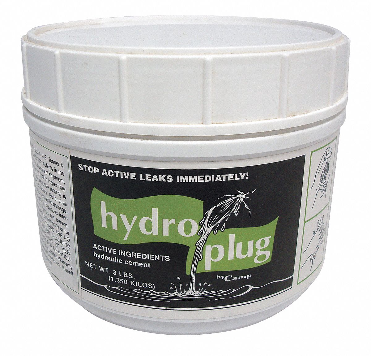 Hydraulic Cement: Hydroplug, Cement, 3 lb Container Size, Jar, Gray