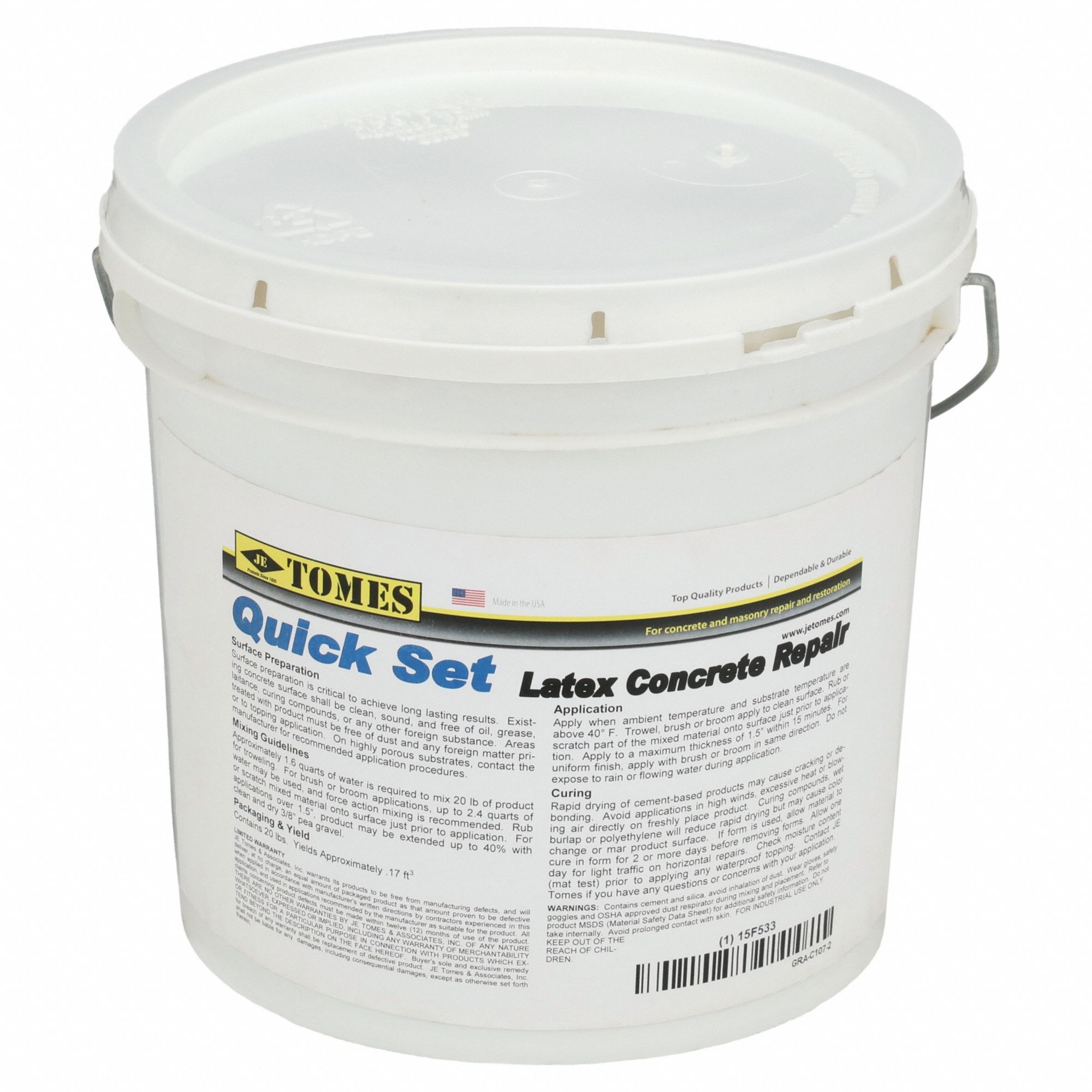 Concrete Repair Compound: Tomes, Cement, 20 lb Container Size, Pail, Gray