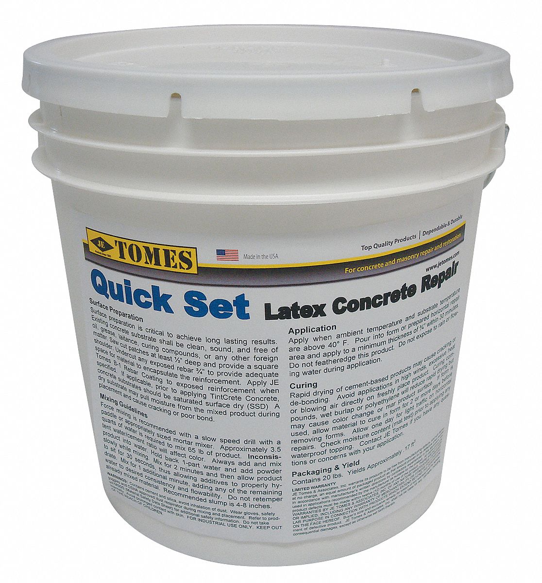 Concrete Repair Compound: Tomes, Cement, 20 lb Container Size, Pail, Gray