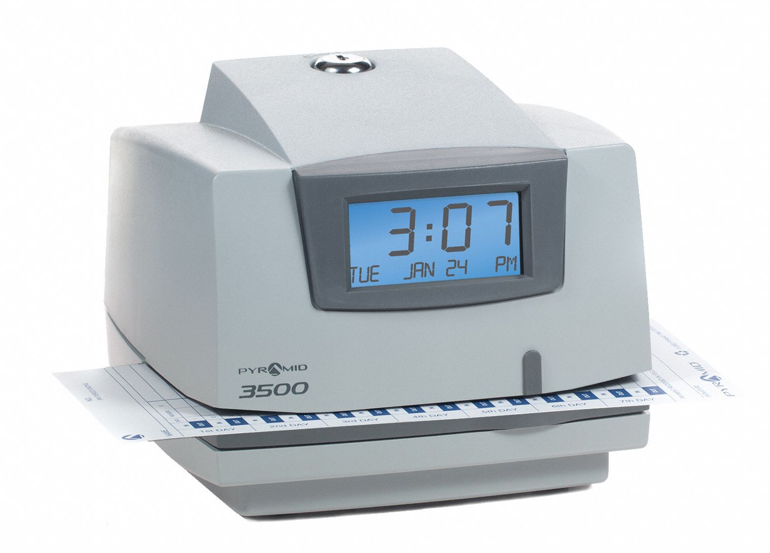 PYRAMID Time Clock Digital, LCD, Surface/Wall, Electronic Card Punch