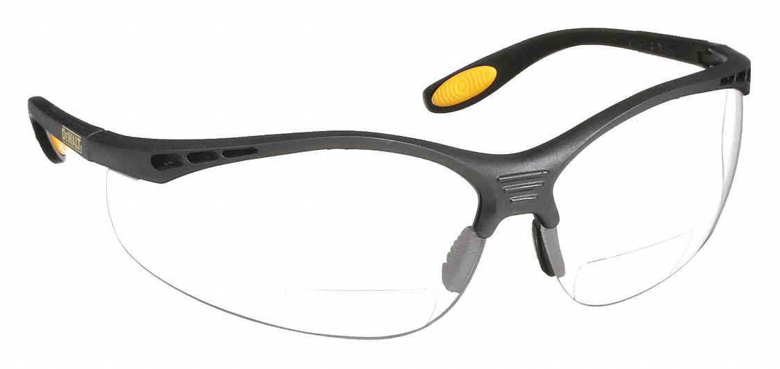 Reader Safety Glasses: Clear Lens Color, Wraparound Frame, Scratch-Resistant, Bottom, +2.50