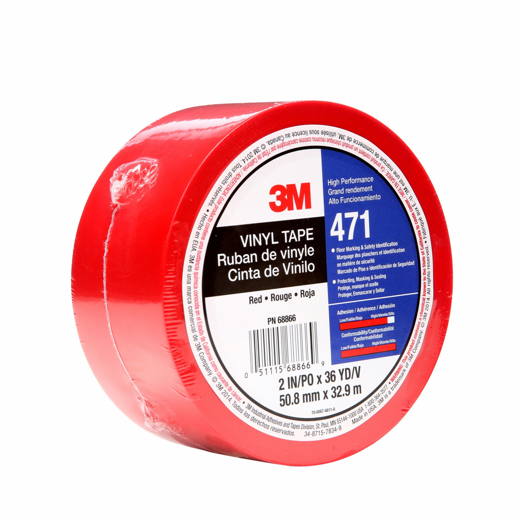 3M Floor Marking Tape Gen Purpose, Solid, Red, 2 in x 108 ft, 5.2 mil