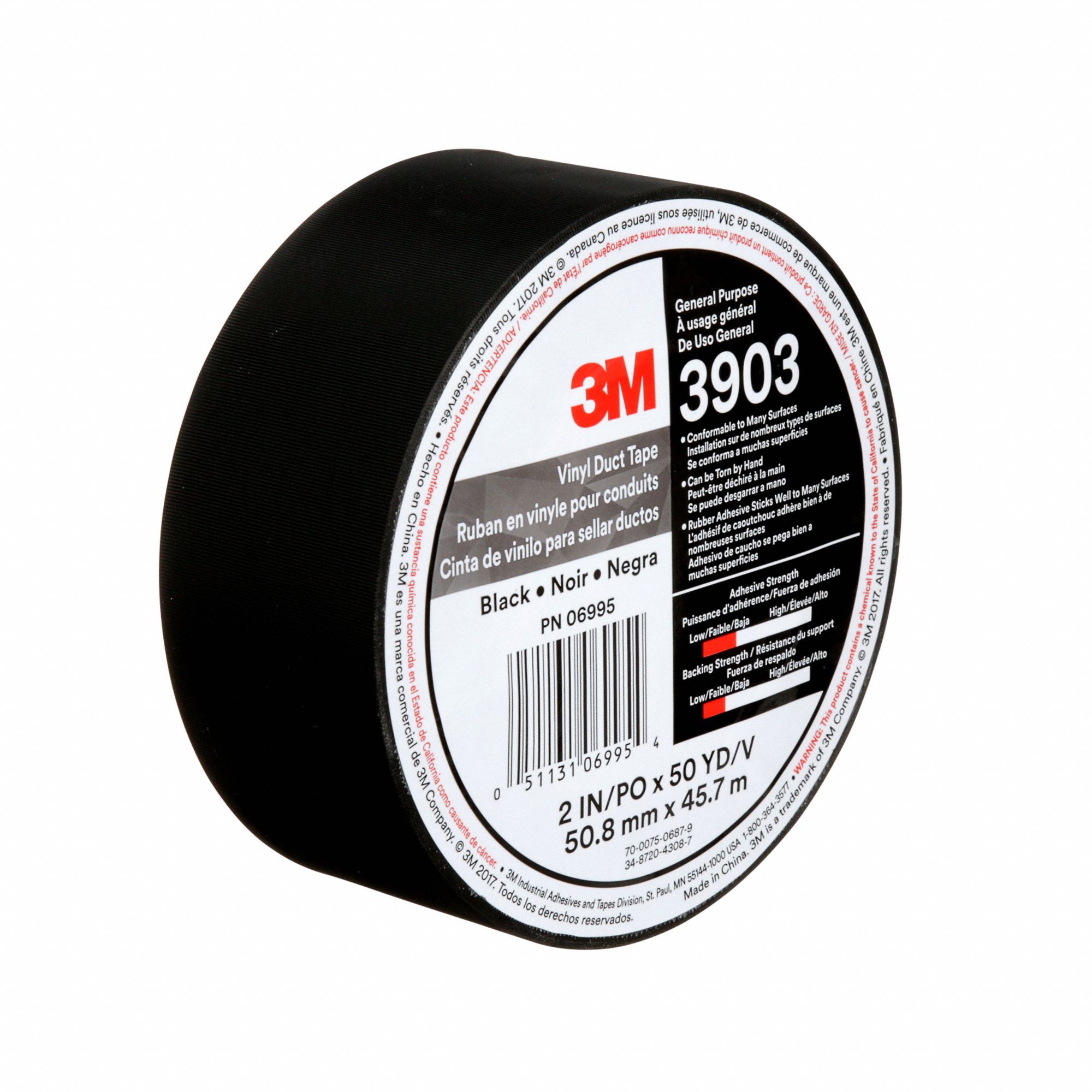 3M Duct Tape 3M, Series 3903, Light Duty, 2 in x 50 yd, Black