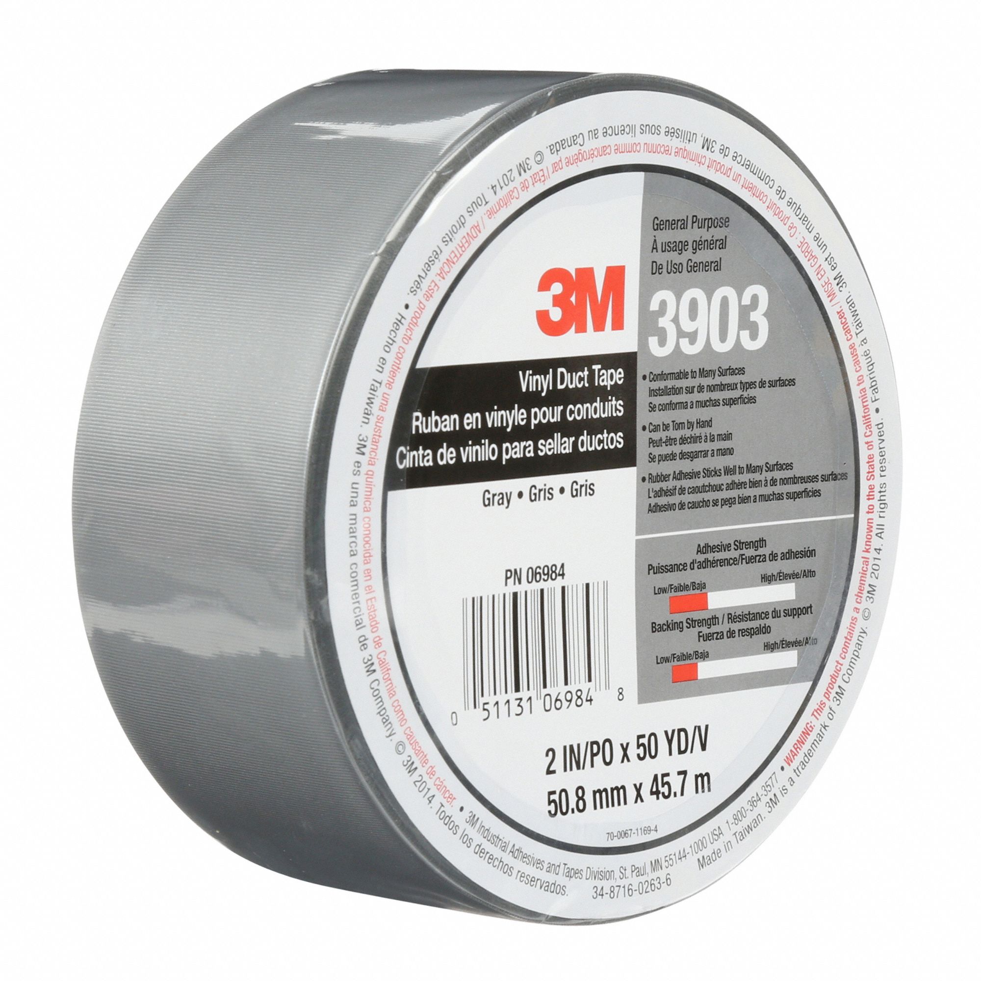 3M Grey Vinyl/Rubber Adhesive Duct Tape 3903 3 width 3 width 3-50-3903-GREY 12.6 psi Tensile Strength length 50 yd 