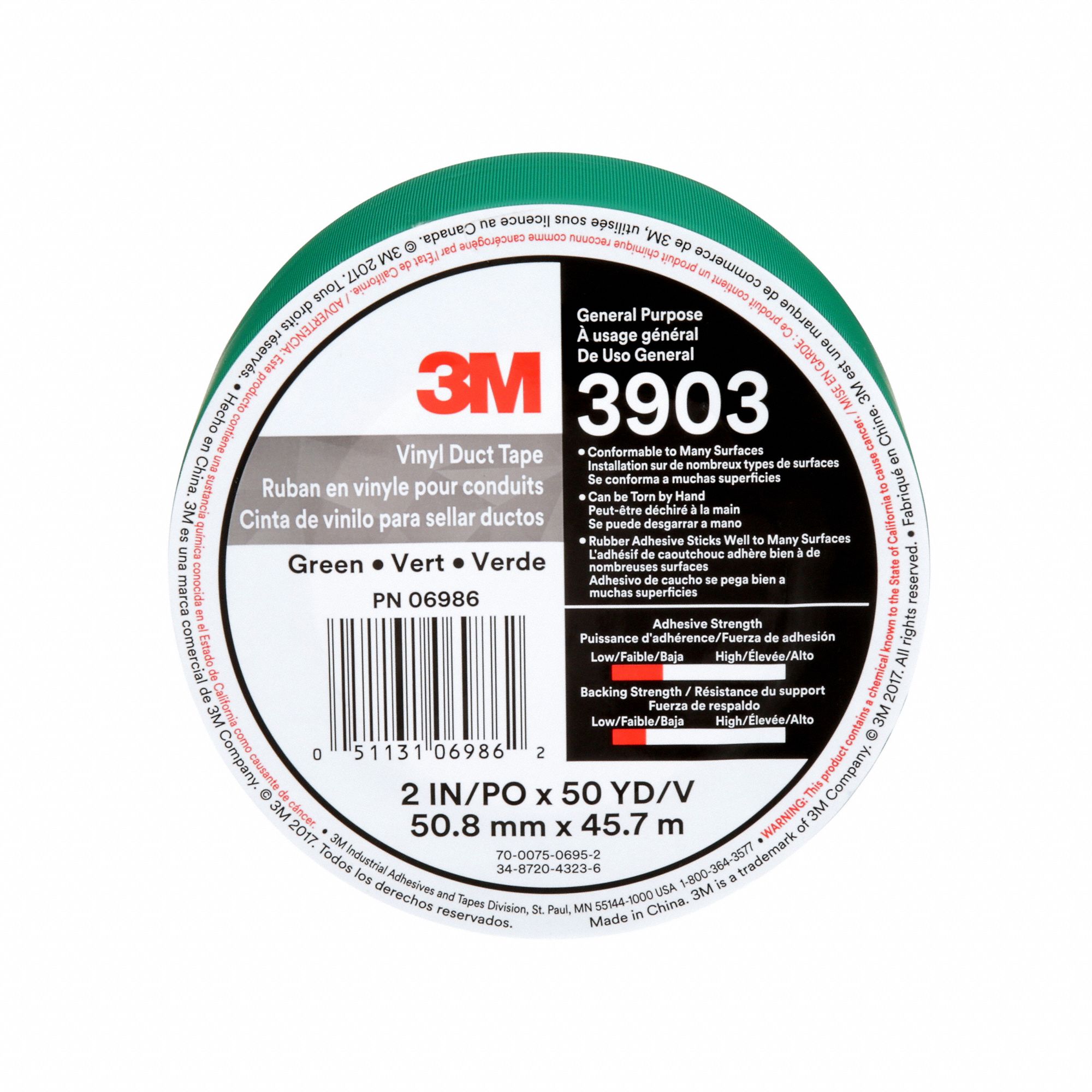 3M Vinyl Duct Tape 3903 Green, 2 in x 50 yd 6.5 Mil