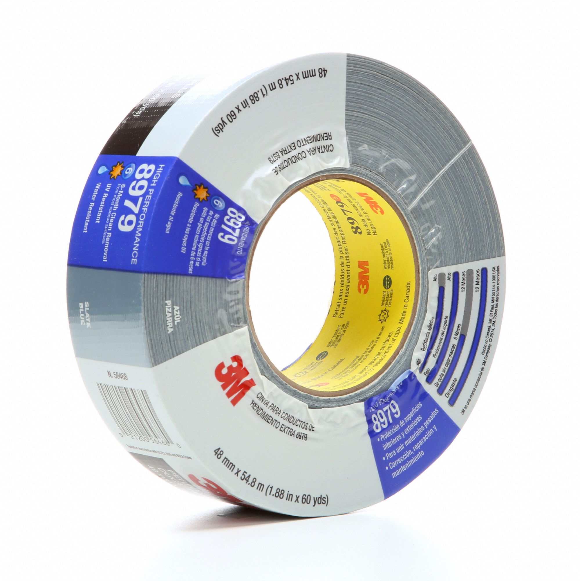 DUCT TAPE, INDUSTRIAL/TEMPERATURE RANGE 65 ° C, BLUE, 55 M X 1 IN/12.6 MIL THICK