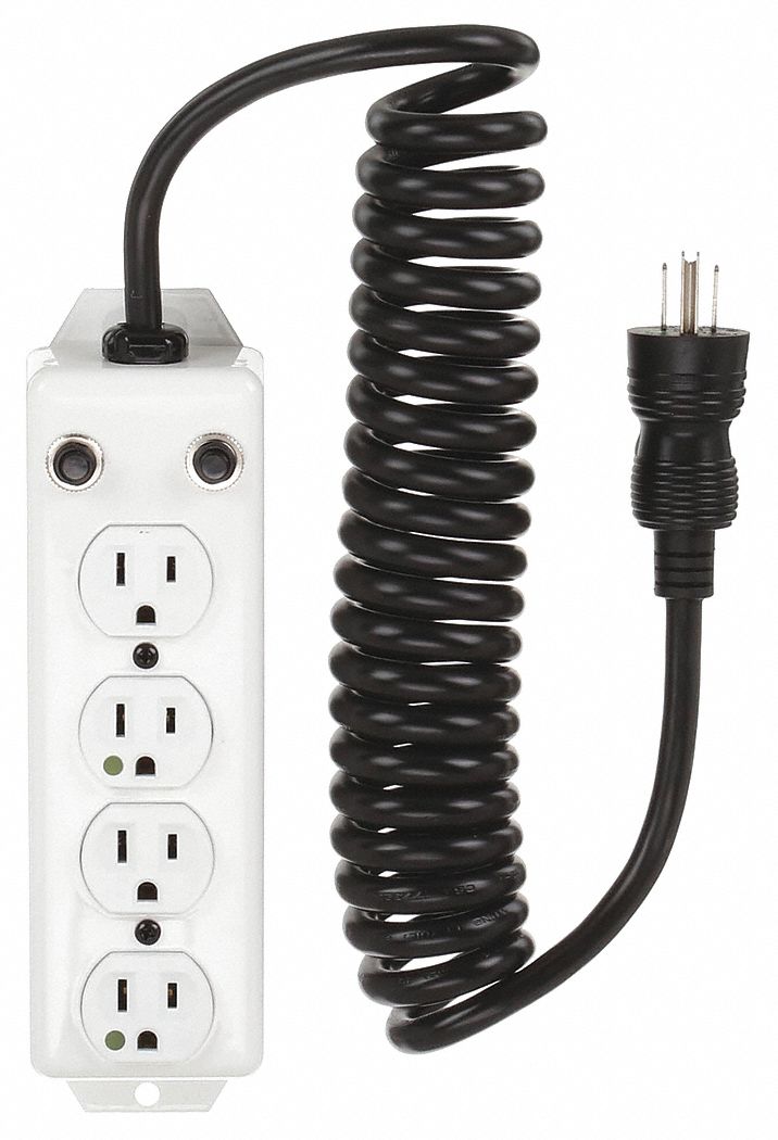 OUTLET STRIP, 4 OUTLETS, 10 FT CORD, 15 A MAX, WHITE, HOSPITAL GRADE NEMA 5-15P