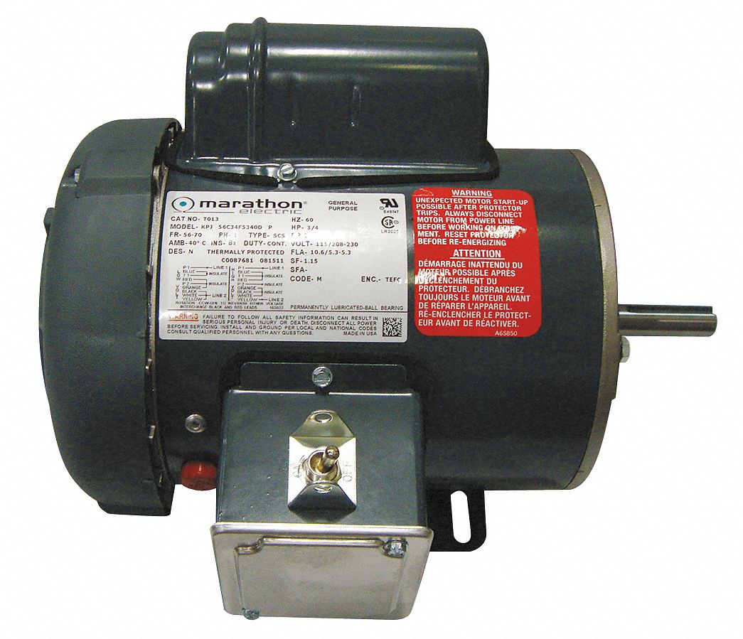 POWER TOOL MOTOR, 3/4 HP, CAPACITOR-START, NAMEPLATE RPM 3450, VOLTAGE 115/208-230, 56 FRAME