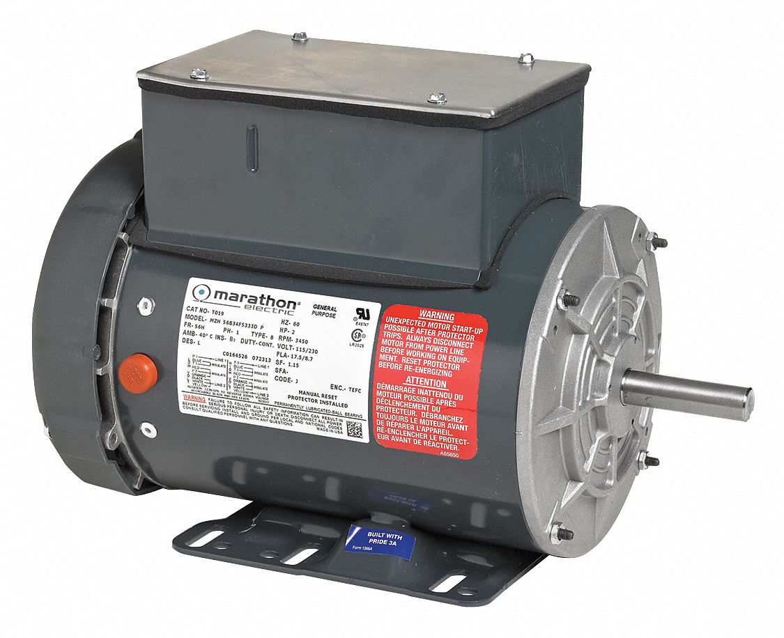 MARATHON MOTORS Power Tool Motor, 2 HP, CapacitorStart, Nameplate RPM