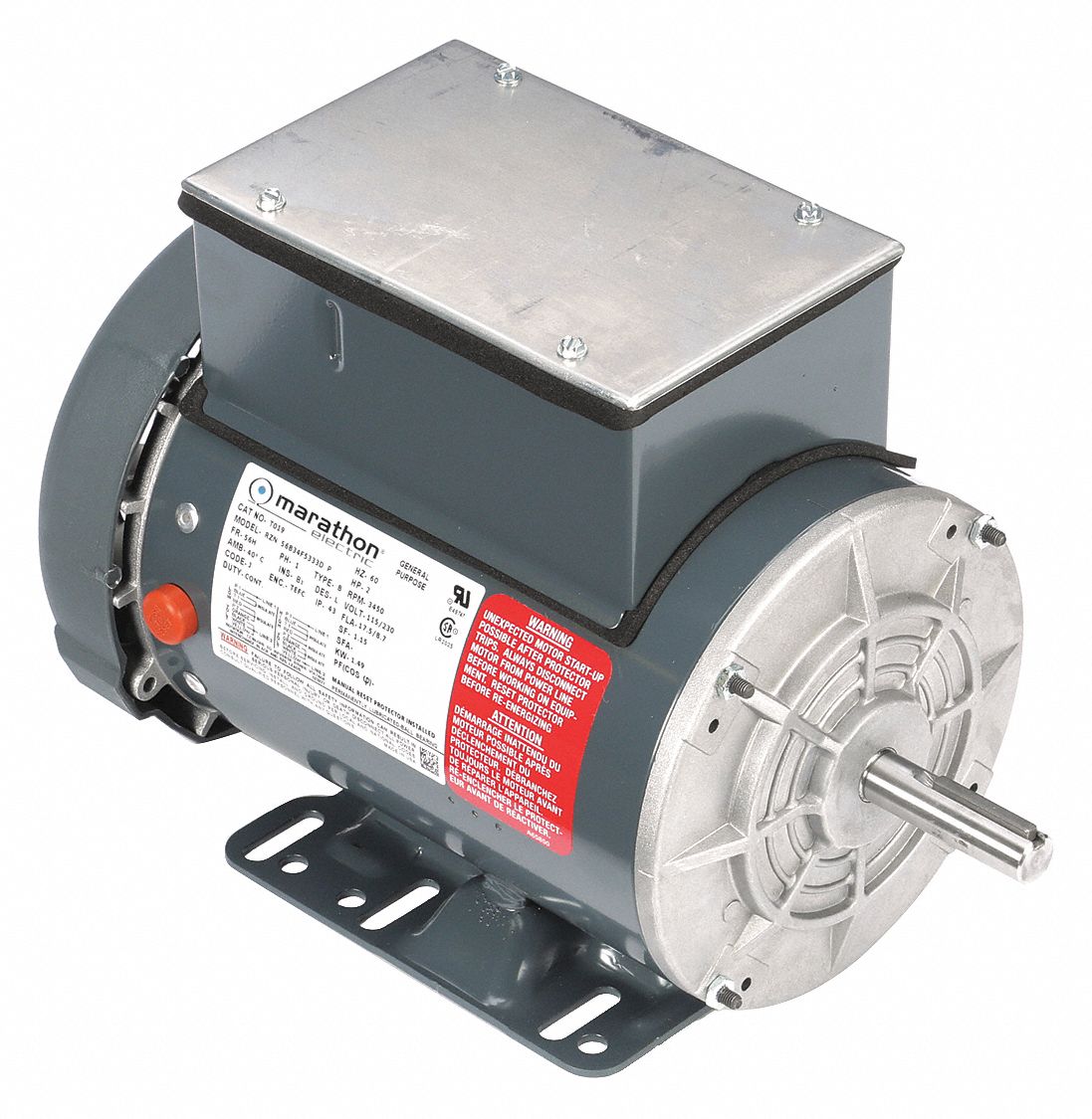 POWER TOOL MOTOR, CAPACITOR-START, 2 HP, 3,450 NAMEPLATE RPM, 115/230 V AC, 56H FRAME
