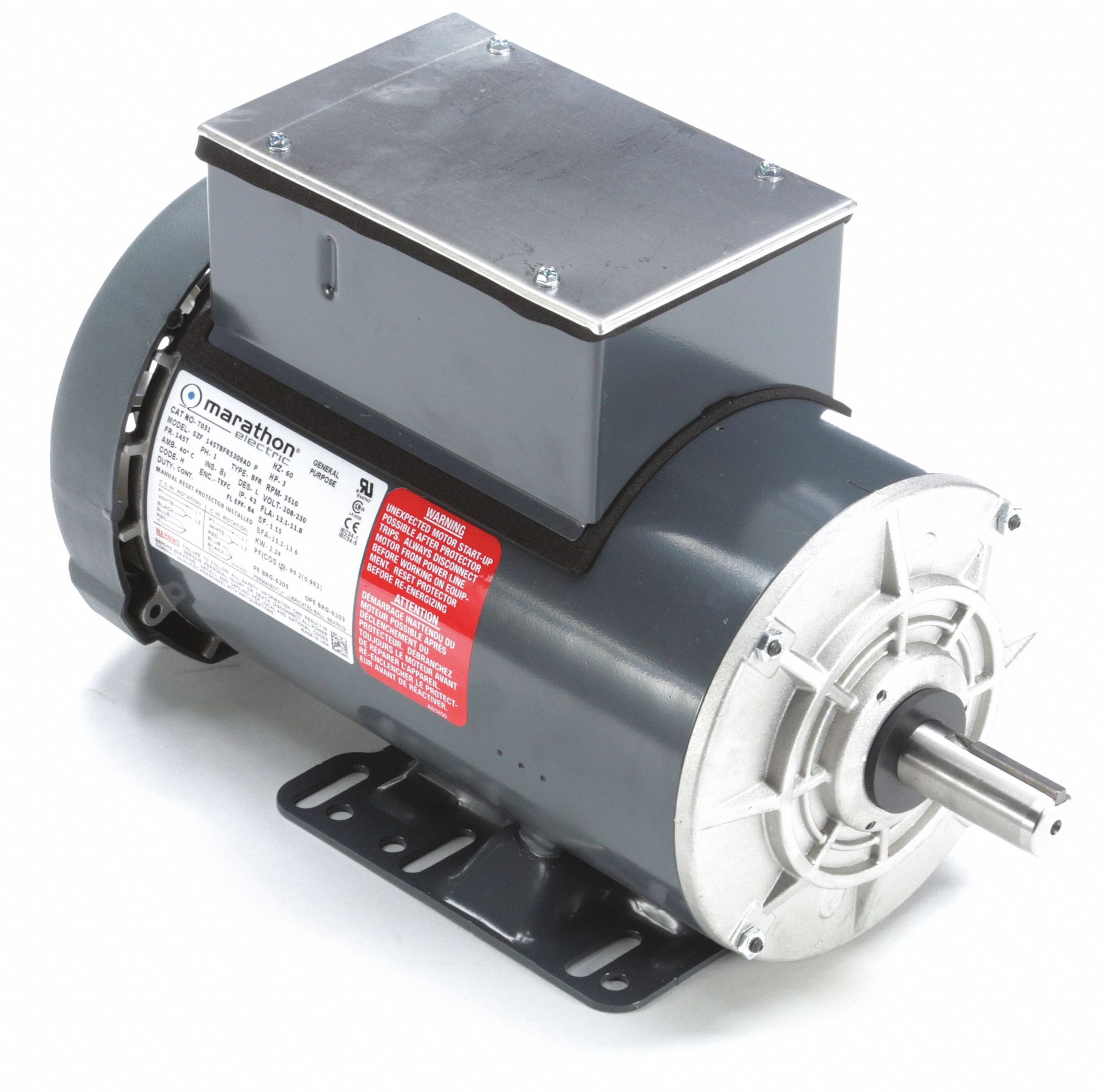 POWER TOOL MOTOR, 3 HP, CAPACITOR-START, NAMEPLATE RPM 3510, VOLTAGE 208-230, 145T FRAME