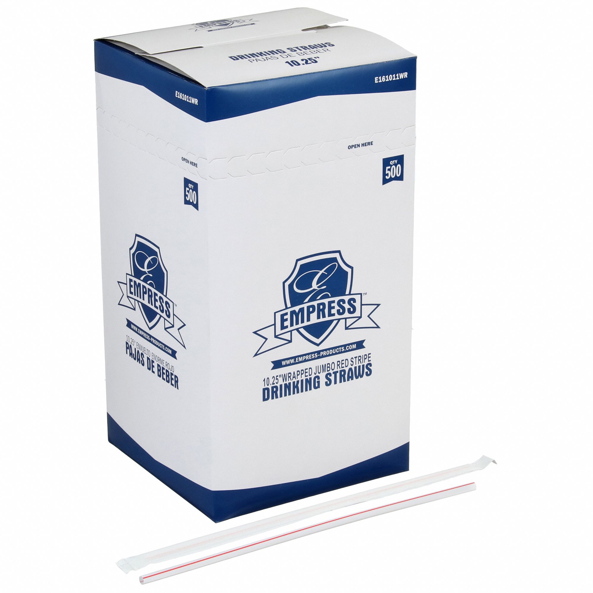 Disposable Straw: Red, 10 1/4 in Lg, Wrapped, Not Compostable, 2, 000 PK