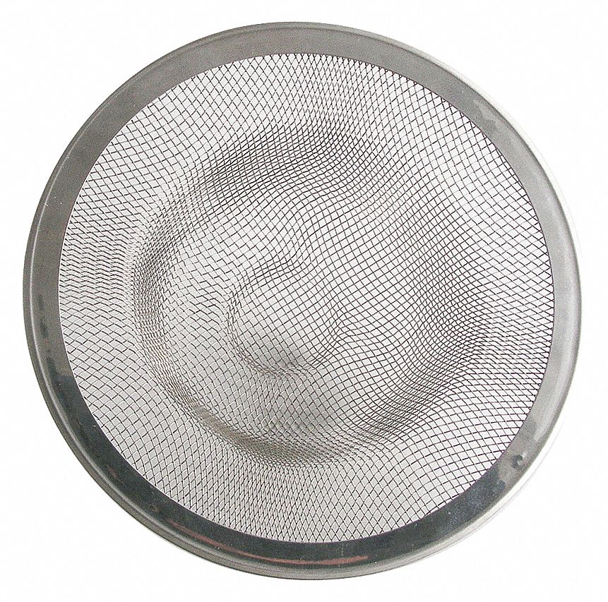 STRAINER: 4 ⅜ IN OVERALL DIAMETER, 1⅝ IN H, STAINLESS STEEL, UNFINISHED