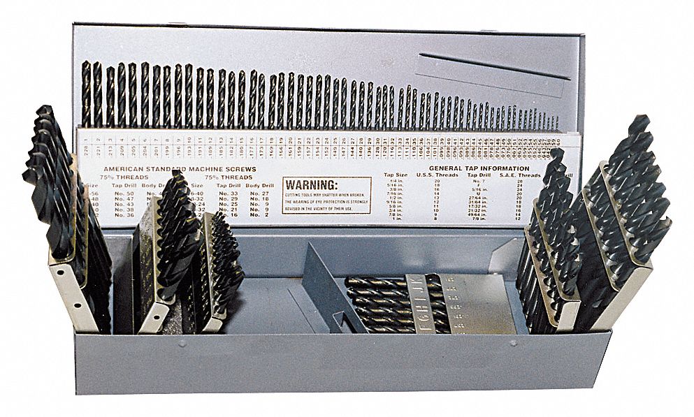 JOBBER LENGTH DRILL BIT SET, 1/16 IN SMALLEST BIT, ½ IN LARGEST BIT, COBALT