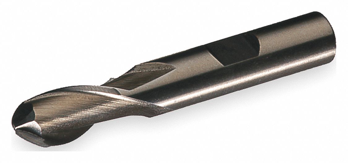 BALL END MILL, 2 FLUTES, ⅜ IN MILLING DIAMETER, ¾ IN CUT, 2.5 IN LENGTH, COBALT