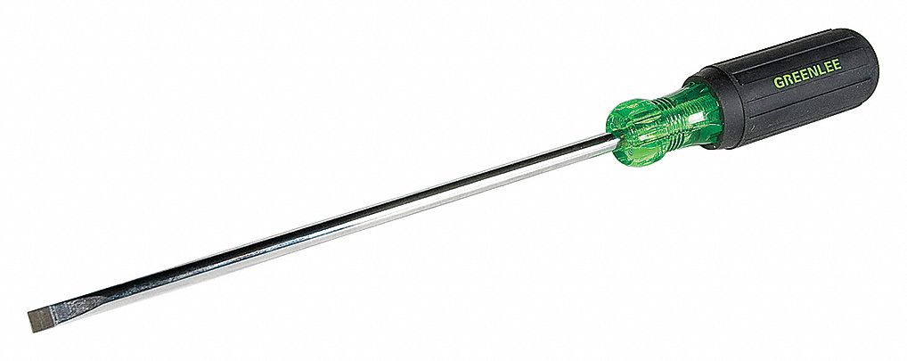 SCREWDRIVER, ACETATE, RUBBER HANDLE, ¼ IN TIP, NOT INSULATED, 12 5/16 IN L