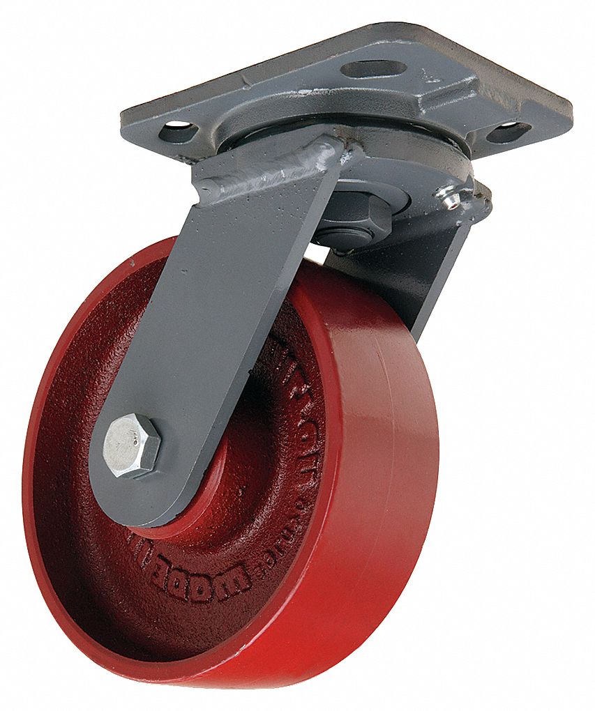 STANDARD PLATE CASTER, 6 IN WHEEL DIA, 1400 LB, 7½ IN MOUNTING H, SWIVEL CASTER, IRON