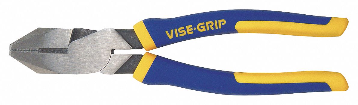 LINEMAN'S PLIERS, BLUE, YELLOW HANDLE, 8 IN L