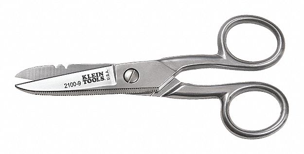 ELECTRICIANS SCISSORS, AMBIDEXTROUS, 5 1/4 IN OVERALL L, SERRATED, STAINLESS STEEL