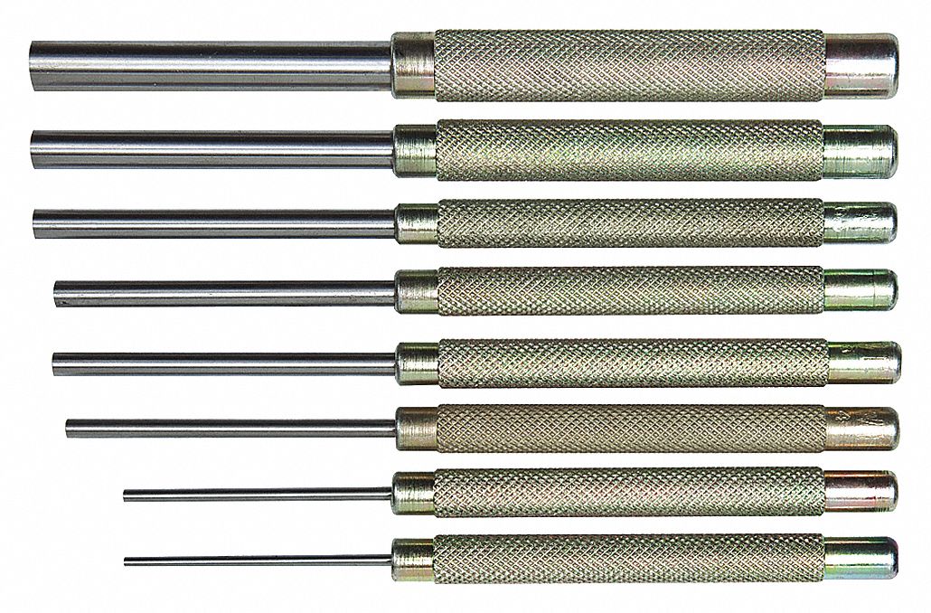 PIN PUNCH SET, STEEL, 1.5 LB WEIGHT, LONG 8-PIECE SET