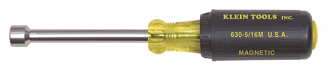 HOLLOW ROUND SHANK NUT DRIVER, 5/16 IN TIP SIZE, 6 3/4 IN OVERALL L, 3 IN SHANK L, SAE