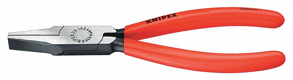 FLAT-NOSE PLIERS, STEEL, RED DIPPED HANDLE, KNURLED GRIP, BLACK ATRAMENTIZED FINISH, MANUAL OPENING, 5½ IN L