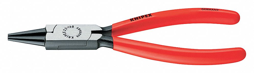 ROUND-NOSE PLIERS, STEEL, RED DIPPED HANDLE, BLACK ATRAMENTIZED FINISH, FOR BENDING WIRE LOOPS, MANUAL OPENING, 5½ IN L